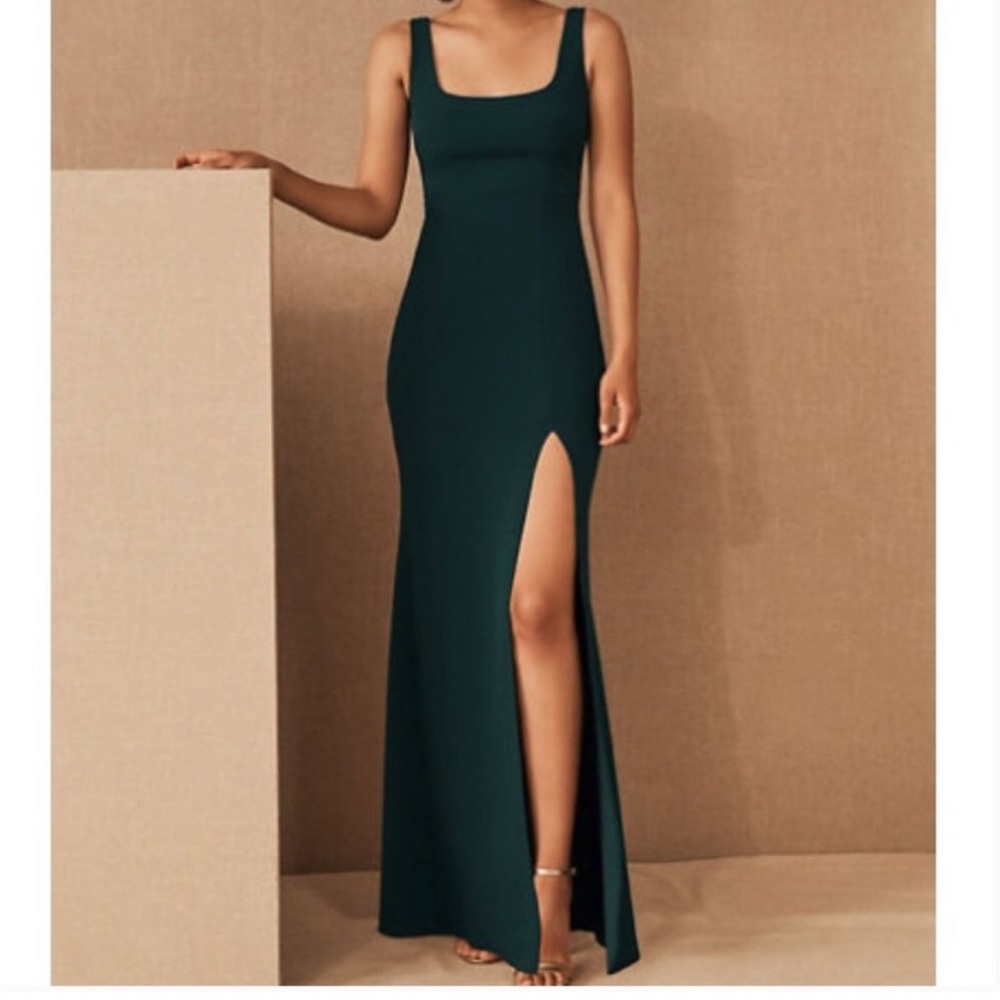 BHLDN Adena Square-Neck Maxi Dress in Emerald Green